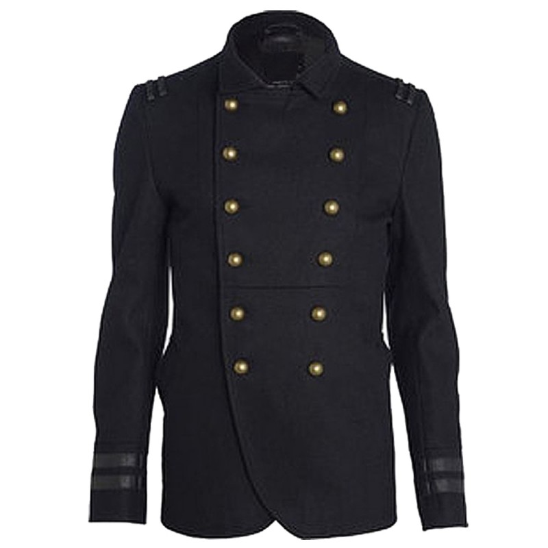 Men Gothic Coat  Black Wool Military Style Goth Coat